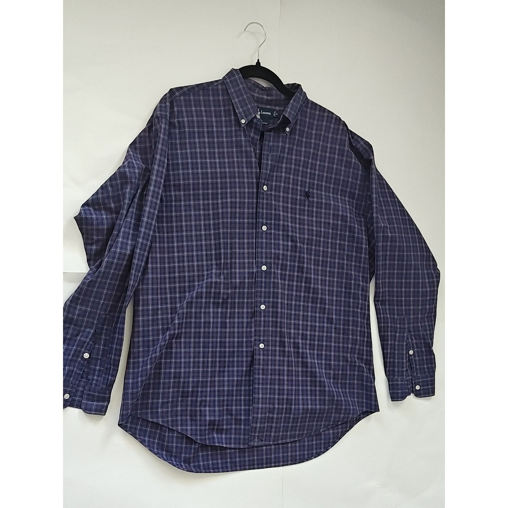 Men Ralph Lauren Shirt Size Large Button Down Blake Plaid ng Sleeved Large 2 Ply